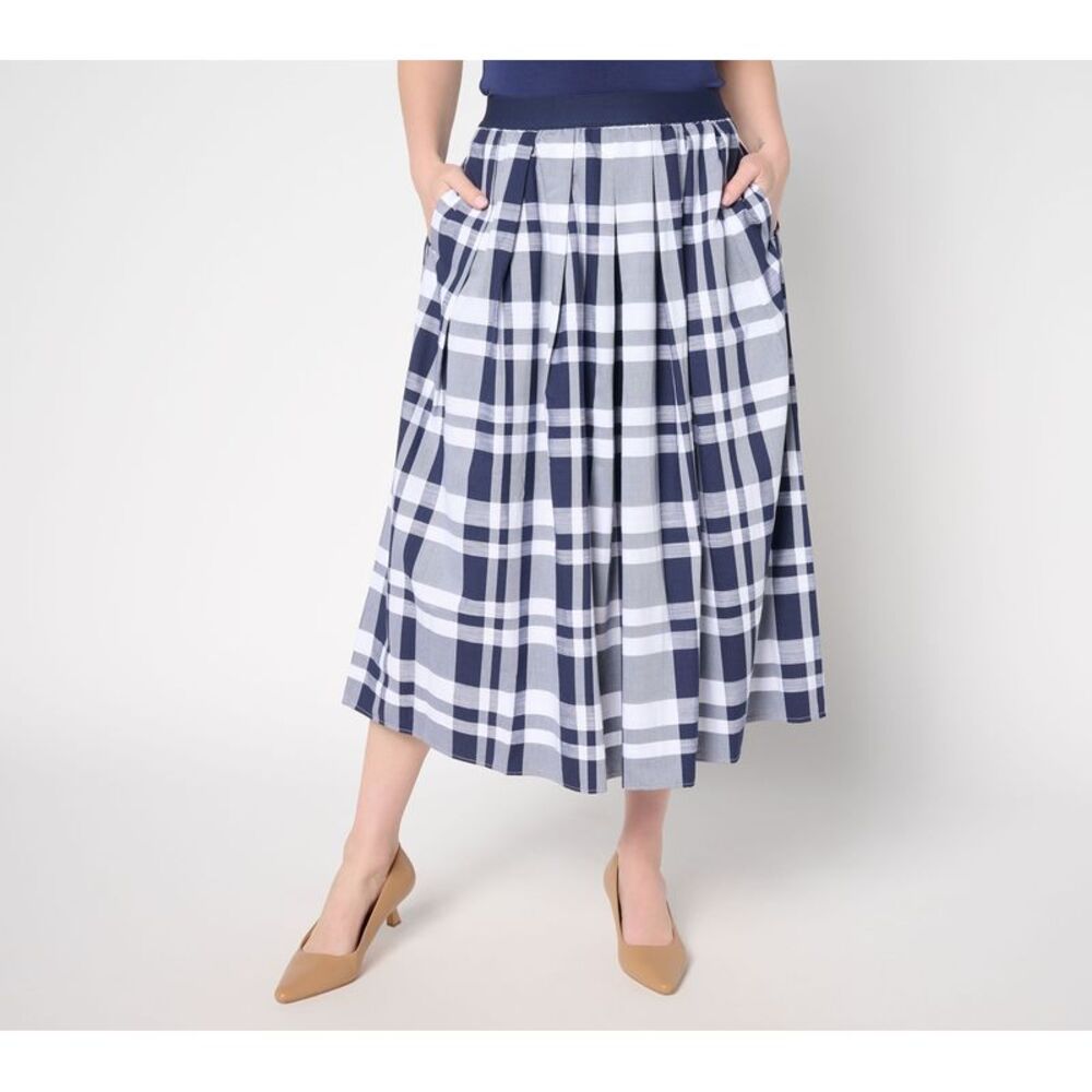 Joan Rivers Classics Collection Women's Skirt Sz XL Madras Plaid Blue A690441